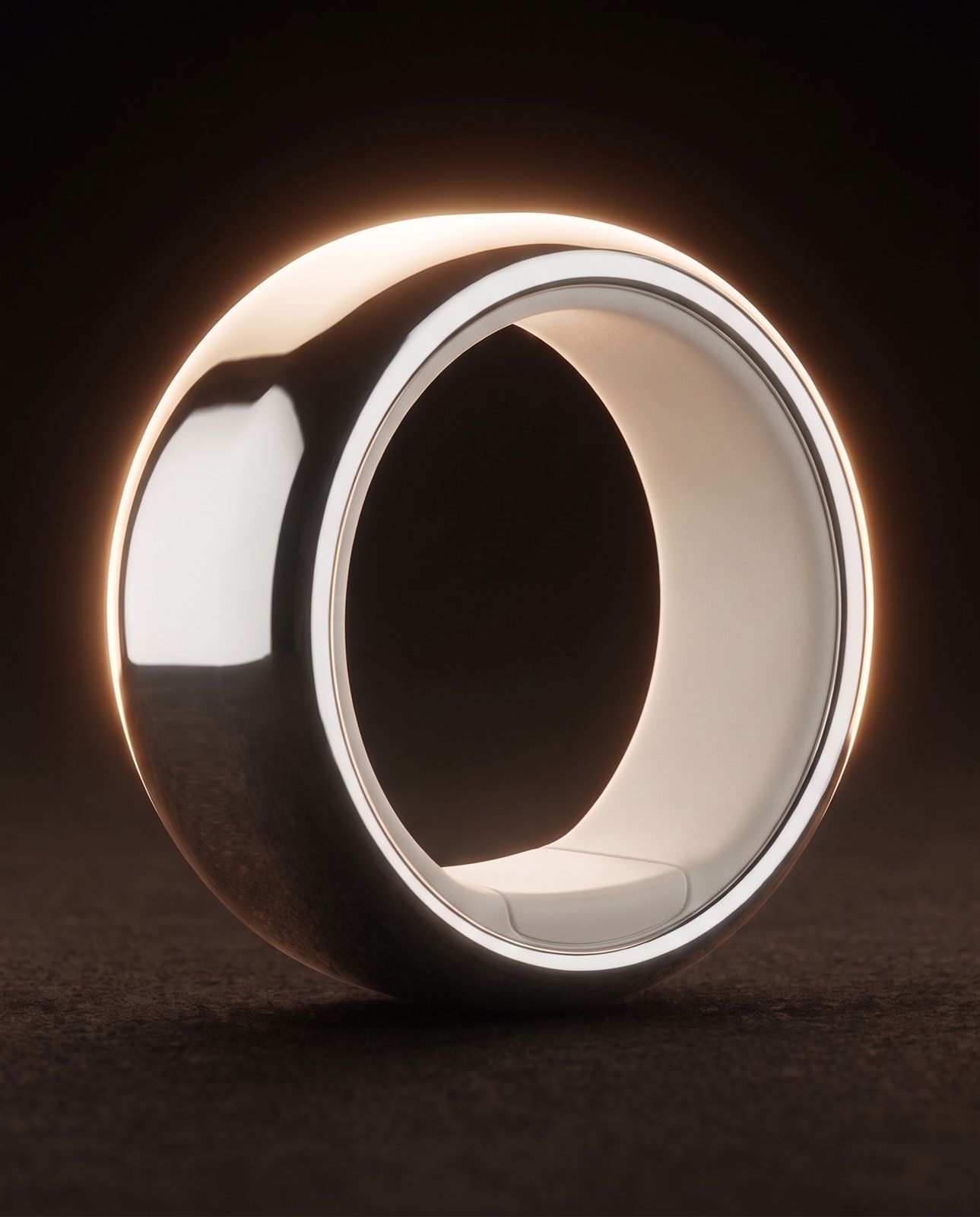 The silver Pulse ring, backlit